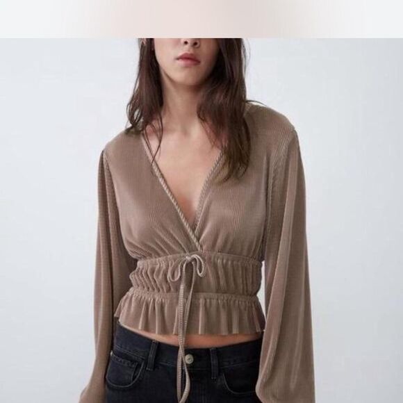 Zara Tops - Zara Women's Brown and Tan Blouse